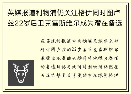 英媒报道利物浦仍关注格伊同时图卢兹22岁后卫克雷斯维尔成为潜在备选
